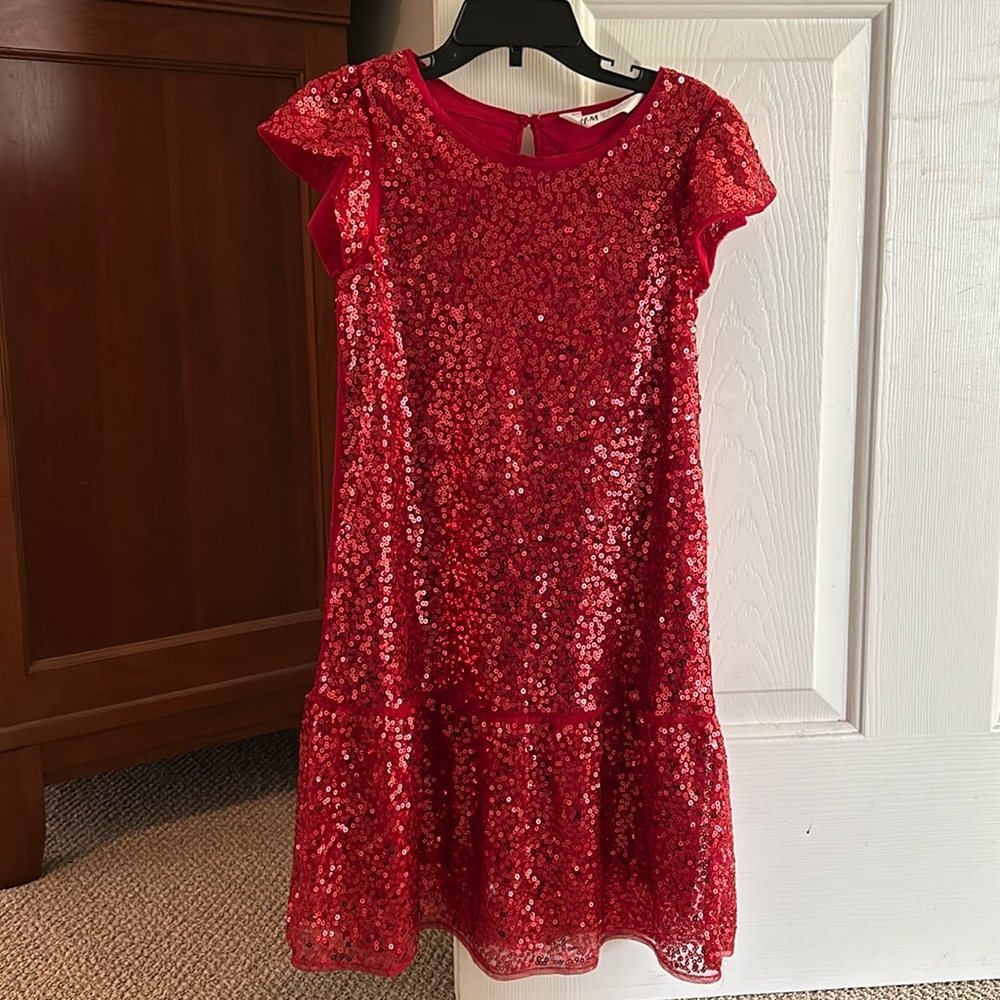 H&M girls red sequins holiday dress size 6/7